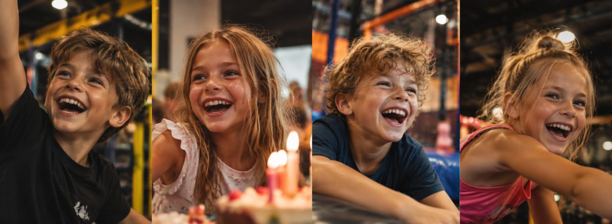 Vier lachende Kinder als Geburtstagsmotiv